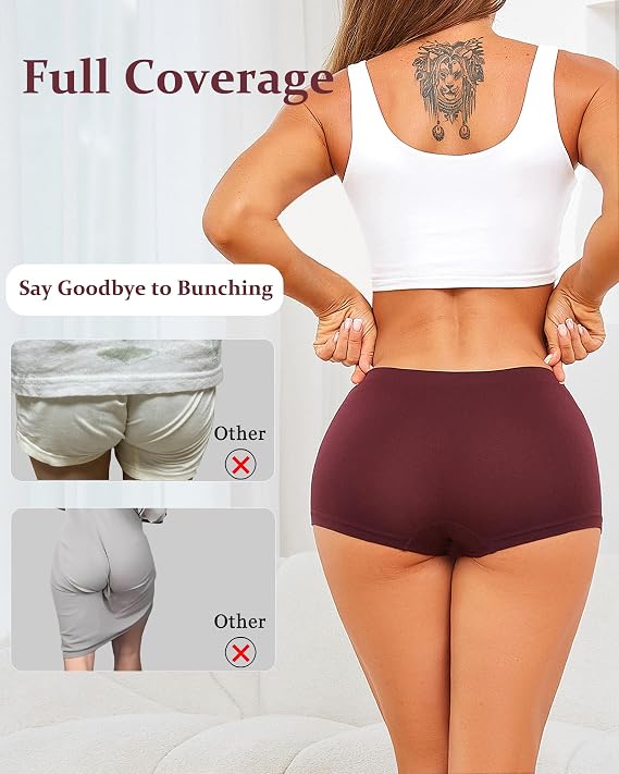 ALL OF SHE Boy Shorts Underwear for Women Full Coverage Boxer Briefs Soft Seamless Panties Lingerie Under Dress Booty Shorts