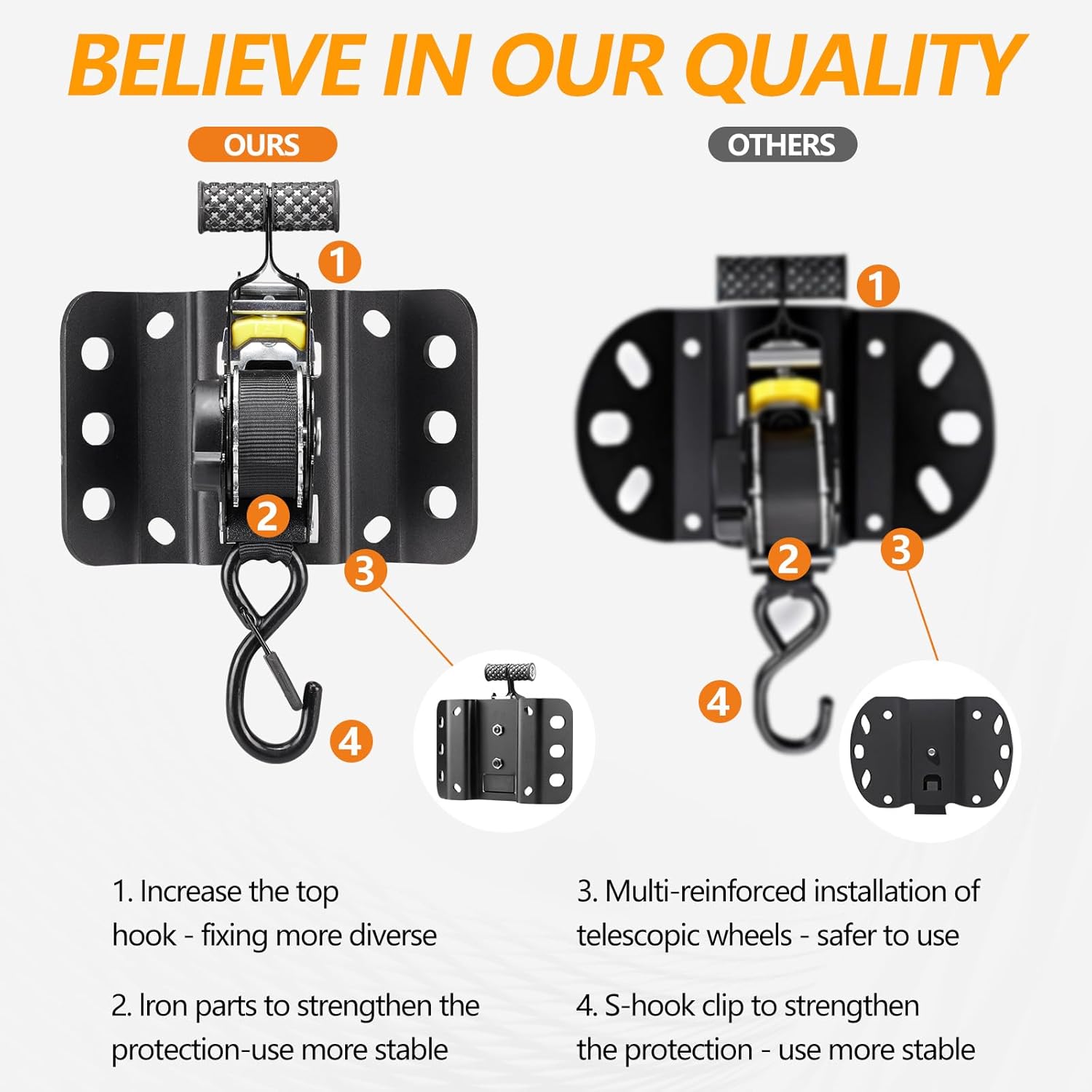 2PCS Retractable Tie Down Straps for 2015-2025 Ford F150, Retractable Ratchet Straps 10 Ft Self Retracting Tie Down with Boxlink Plates Mounted Brackets Bed Mount Heavy Duty Bolt on - Image 8