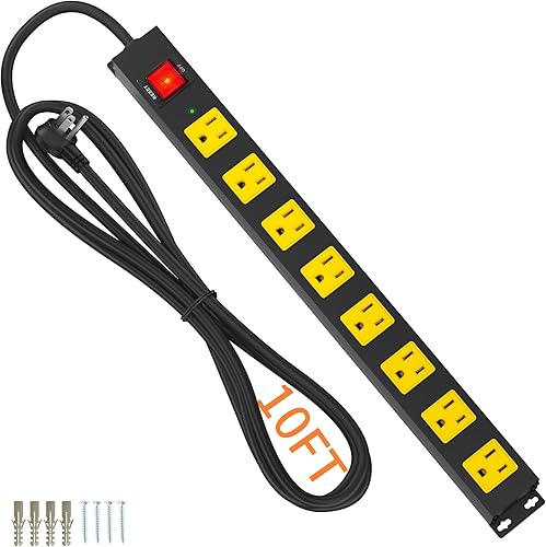 Tira de alimentación de 8 tomacorrientes 2100J, protector de sobretensión, cable de extensión resistente de 10 pies, enchufe amplio y montaje en disponible en Yaxa Venezuela