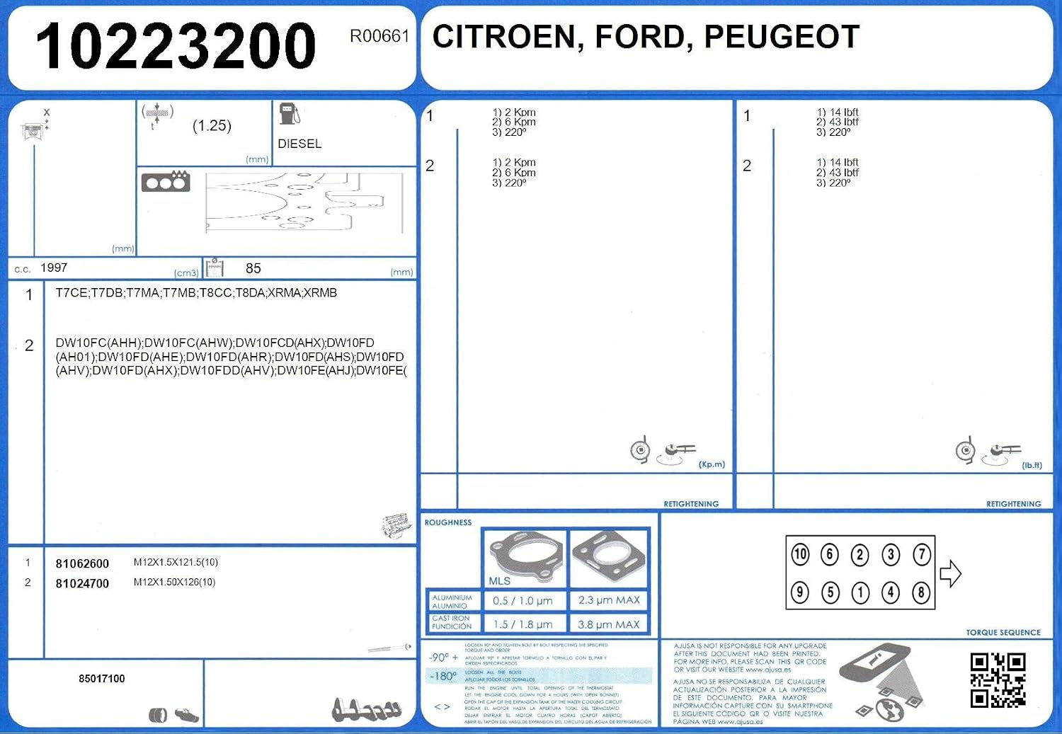 AJUSA 10223200 Gasket, Cylinder Head