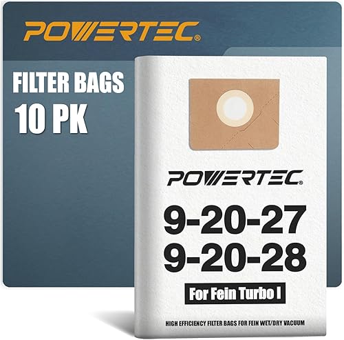 POWERTEC 75041-P2 - Bolsas de filtro de forro polar para Fein Turbo 1&2 I 9-20-27 y 9-20-28, paquete de 10