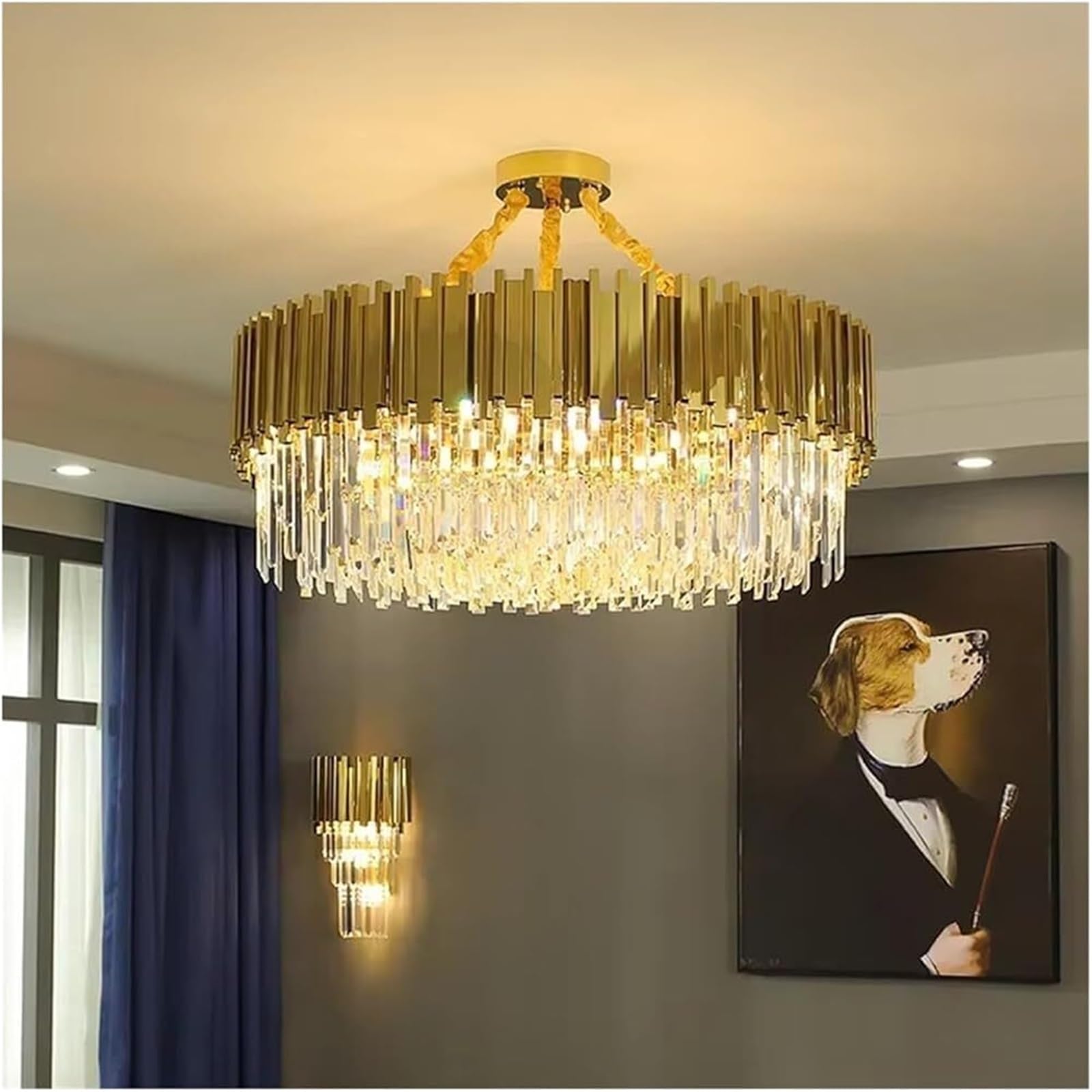 LYMSXAZOU Nordic Luxury Crystal Chandelier for Living Room Hotel Lobby & Restaurant Round Pendant Light Fixture Elegant Gold Home Decor Stunning Illumination