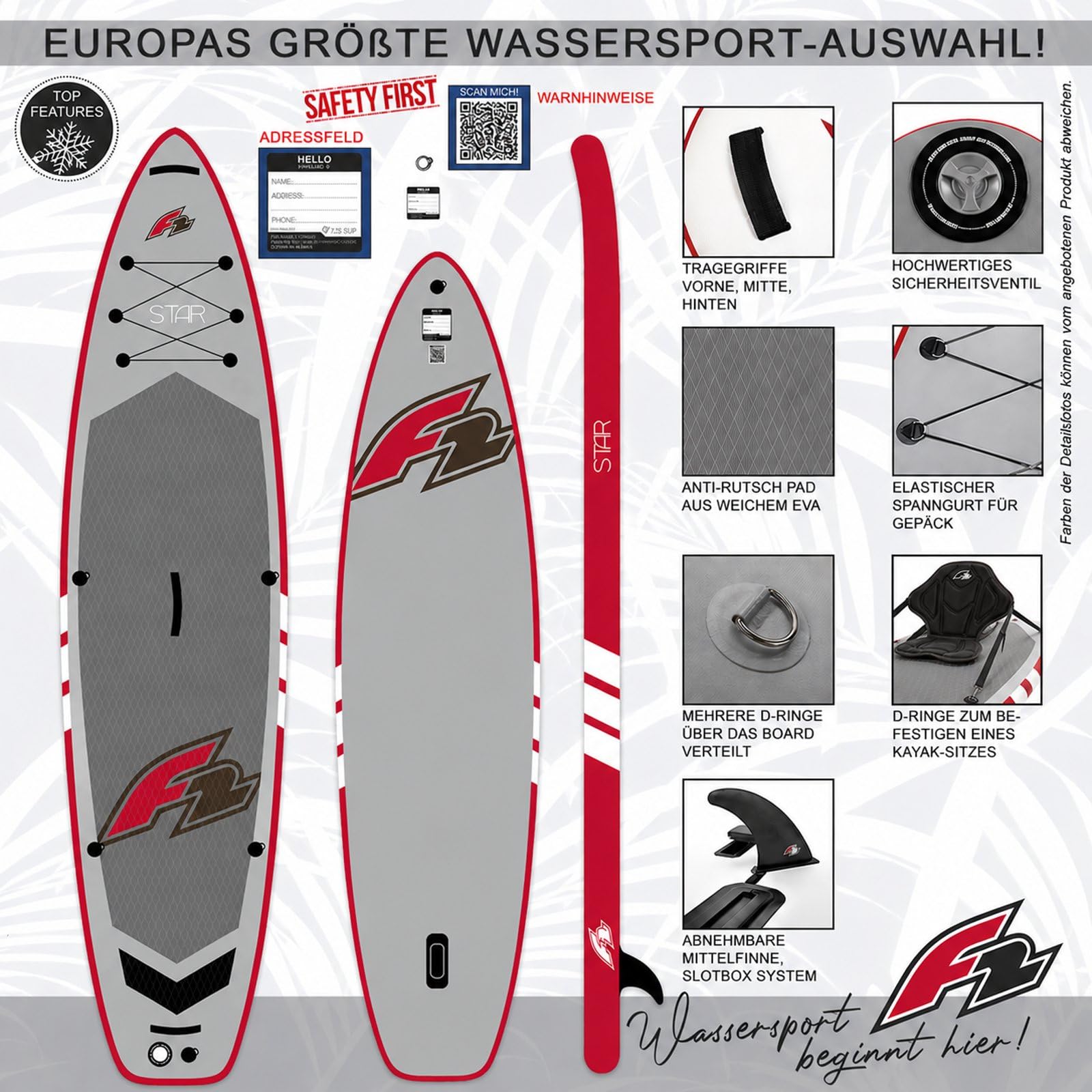 F2 SUP Stand Up Paddle Board Star - Größe/Farbe wählbar