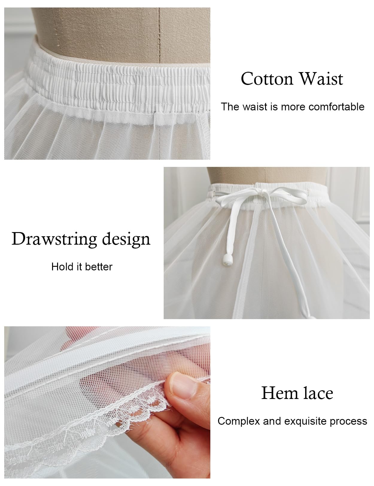 BEAUTELICATE Cancan Mujer Crinolina Enaguas para Vestidos Faldas Novia Halloween Carnaval Blanco 6 Aros