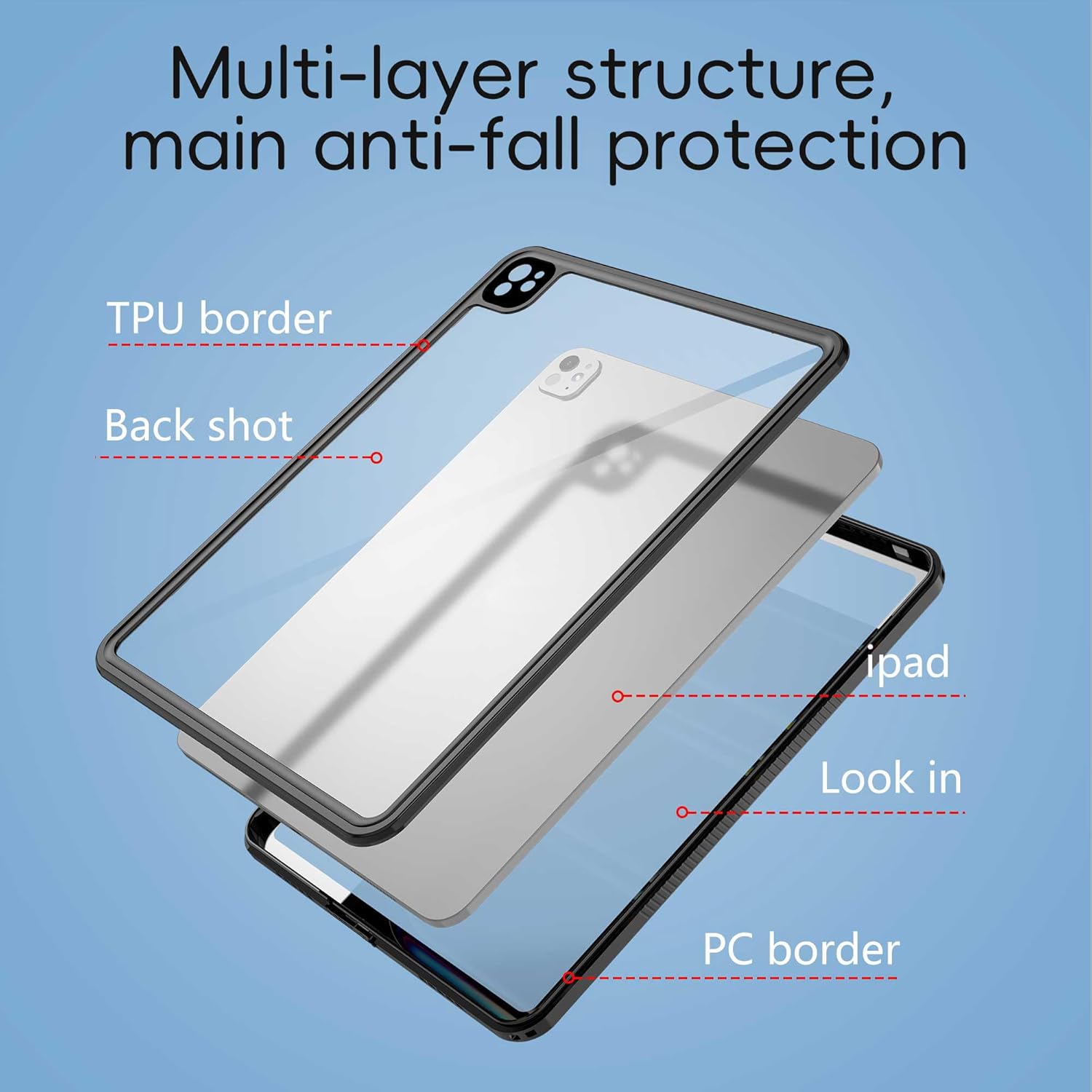 for iPad Pro 13-inch M4 (2024) A2925/A2926/A3007 IP68 Waterproof Case Full Body Seal Slim Shock-Dust-Snow-Proof Underwater TPU PC Hybrid Transparent Protective Cover with Bracket & Lanyard