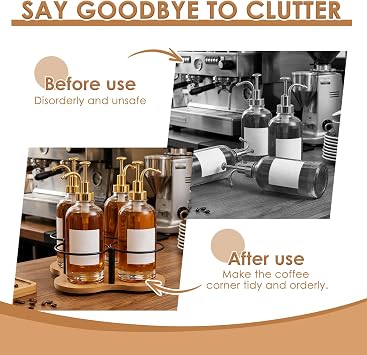 Rotating Coffee Syrup Holder, 4-Bottle 8cm Wooden Syrup Organizer Coffee Bar Accessories, Coffees Syrups Rack for Party Mini Bar Cabinet Home Bars Essentials Stand