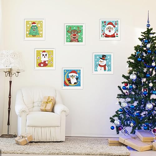 Miniatura 7 de SULOLI 6 kits de pintura de diamantes de Navidad, kit de pintura de diamantes 5D DIY DIY adornos de arte de diamantes colgantes para niños,