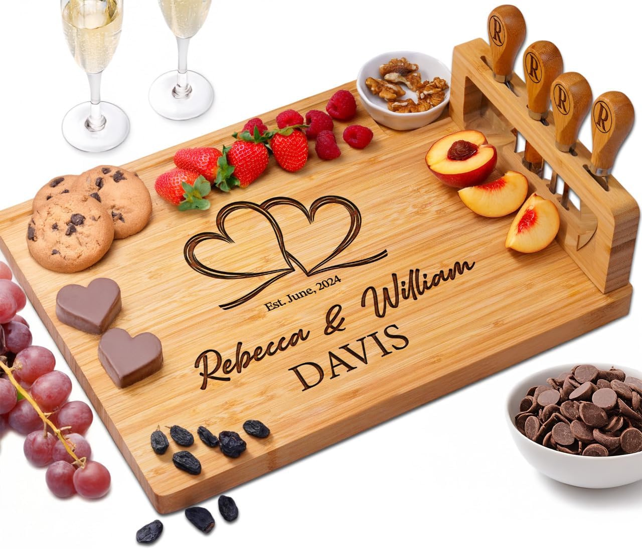 Personalized Charcuterie Board Gifts for Couples – Christmas Custom Large Cheese Board with Knife & Utensil Set for Wedding (COUPLE)