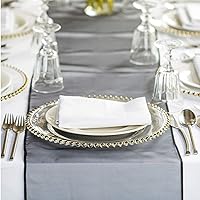 Vista 4 de Tiger Chef Cargadores de vidrio para platos de cena - Platos base redondos con cuentas doradas - Juego de 12 manteles de cargadores para decoración