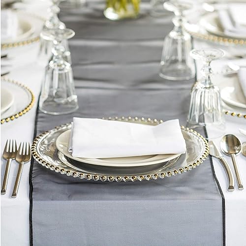 Miniatura 4 de Tiger Chef platos de vidrio transparentes de base redondos, con cuentas, de 13 pulgadas, juego de 2, 4, 6, 12 o 24 platos (paquete de 12), Dorado