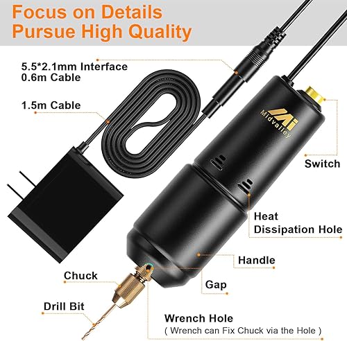 Miniatura 3 de Midvalley - Juego de taladro eléctrico de resina, mini taladro de mano eléctrico con 10 brocas helicoidales (0.031-0.047 in), para manualidades de