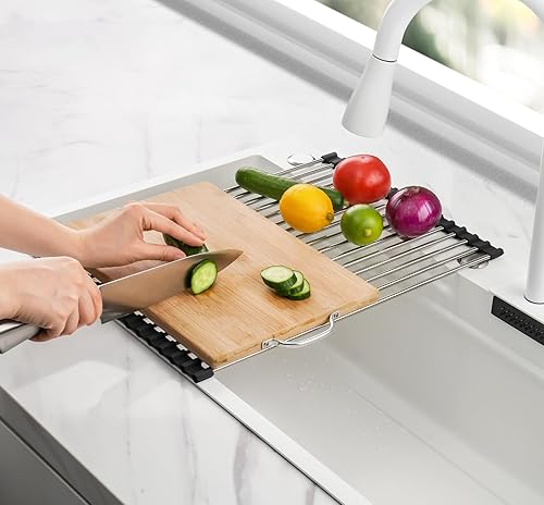 Miniatura 7 de Tomorotec Escurridor de platos enrollable de 17.7 x 12.5 pulgadas para colocar sobre el fregadero, para fregadero de cocina, accesorios multiusos,