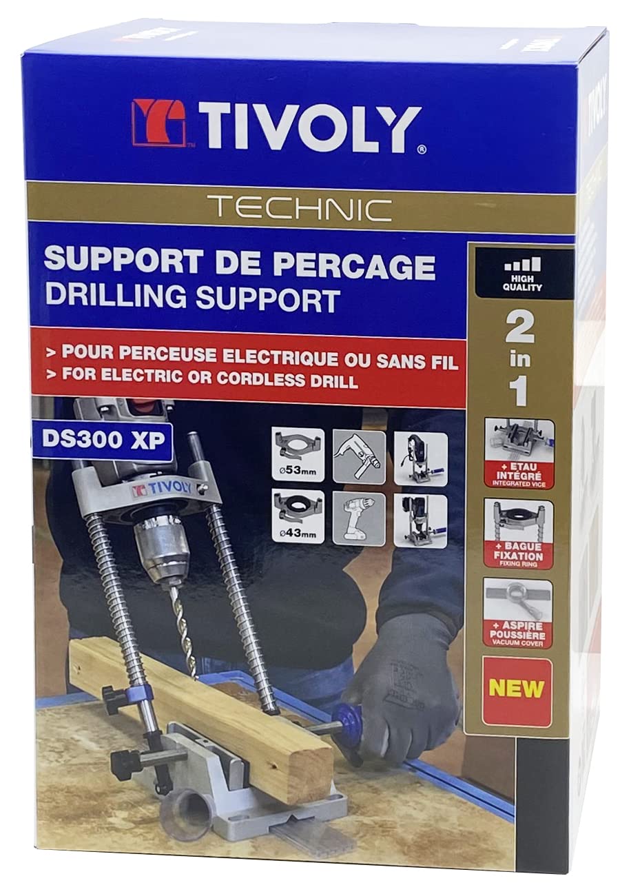 Tivoly 11110220007 Support de Perçage pour perceuse à collier de 43mm à 53mm, système de serrage rapide, Angle de perçage réglable, étau de serrage et système d'aspiration intégré