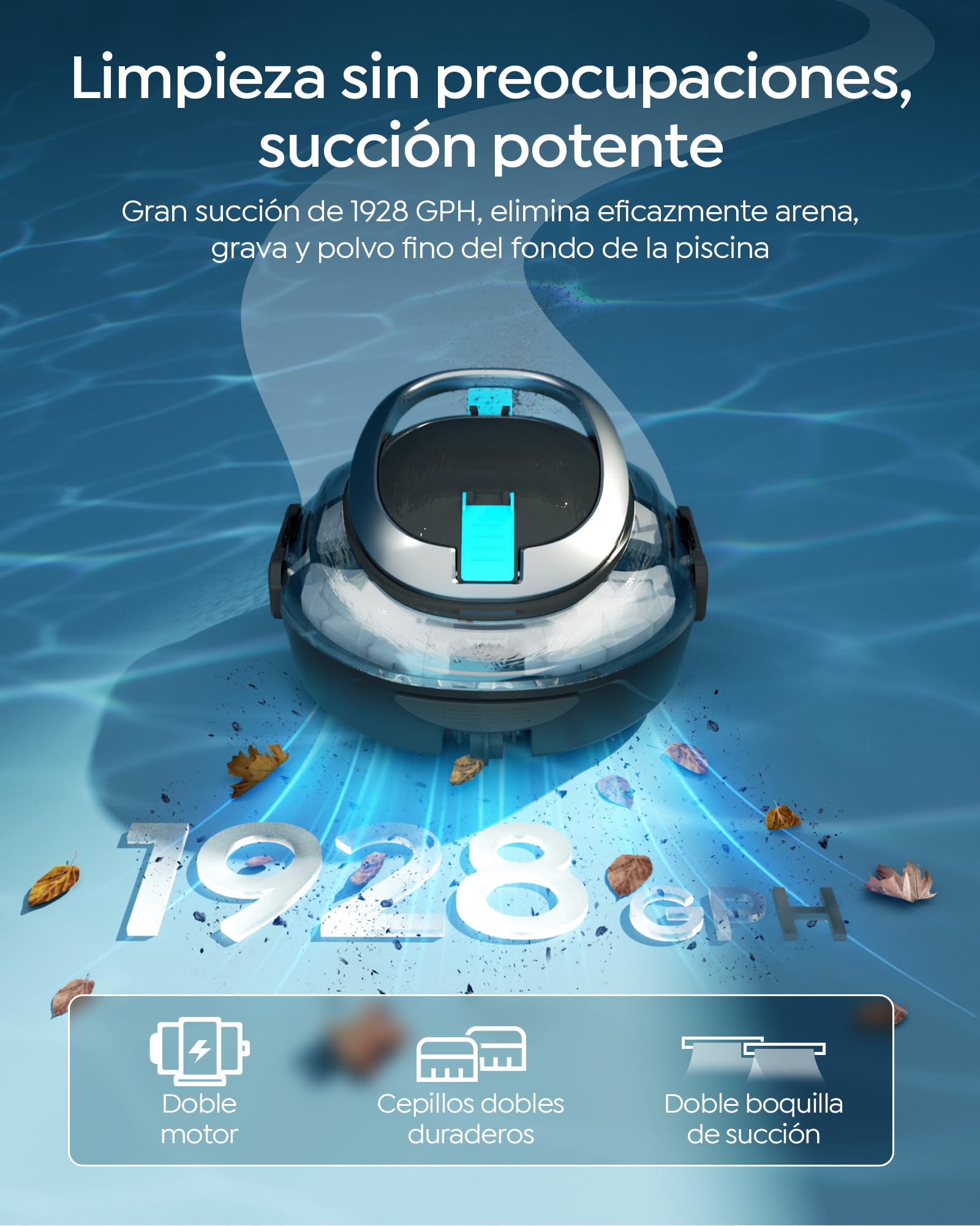 S2 Robot Piscina Senza Fili,Doppia Filtrazione, Negro Carbón | Automatica 90 Min robot piscina fuori terra, Doppio Motore,Parcheggio Automatico ,per piscine fino a 80 m²