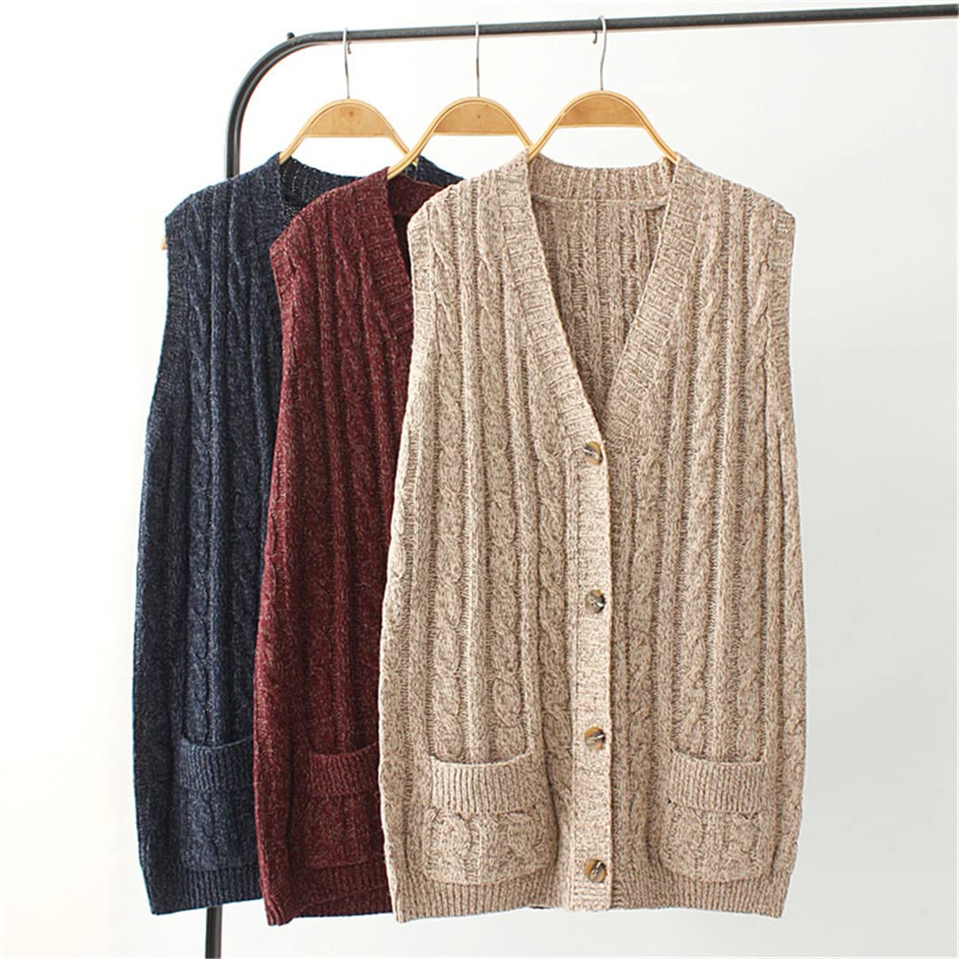Ownwfeat Suéter De Mujer Chaleco Cárdigan Prendas De Punto con Cuello En V Tops De Talla Grande