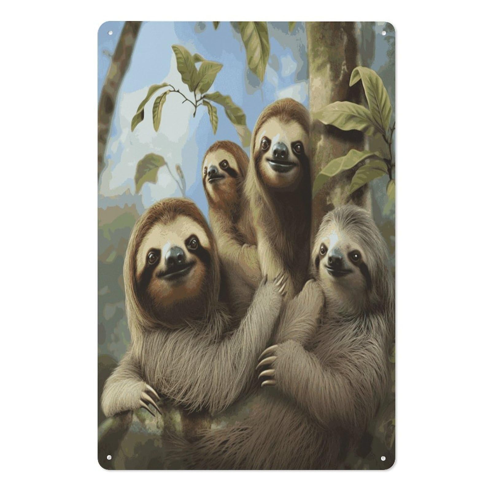 Adfgyerh Style Sloth Family Tin Sign Hanging Art Prints,Wall Decor For Gifting And Party Decoration 7.9X11.8 Inch,Wall Art For Home Garden Greenhouse Living Room Bedroom Yard