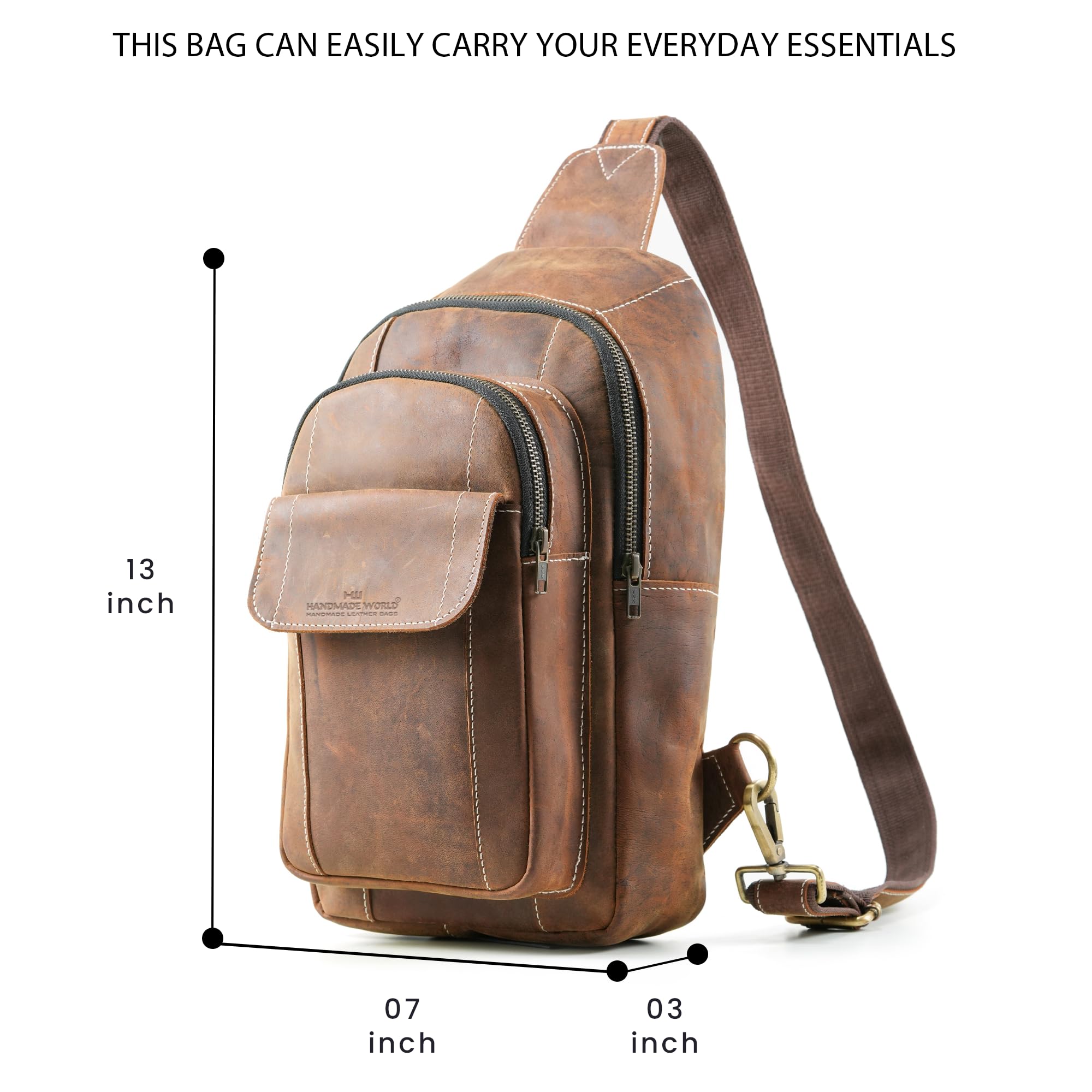 Handmade World Leather Sling Chest Crossbody Bag 'The RoamRush' Unisex Buffalo Hunter Leather Shoulder Backpack For Men Women Travel Hiking Daypack