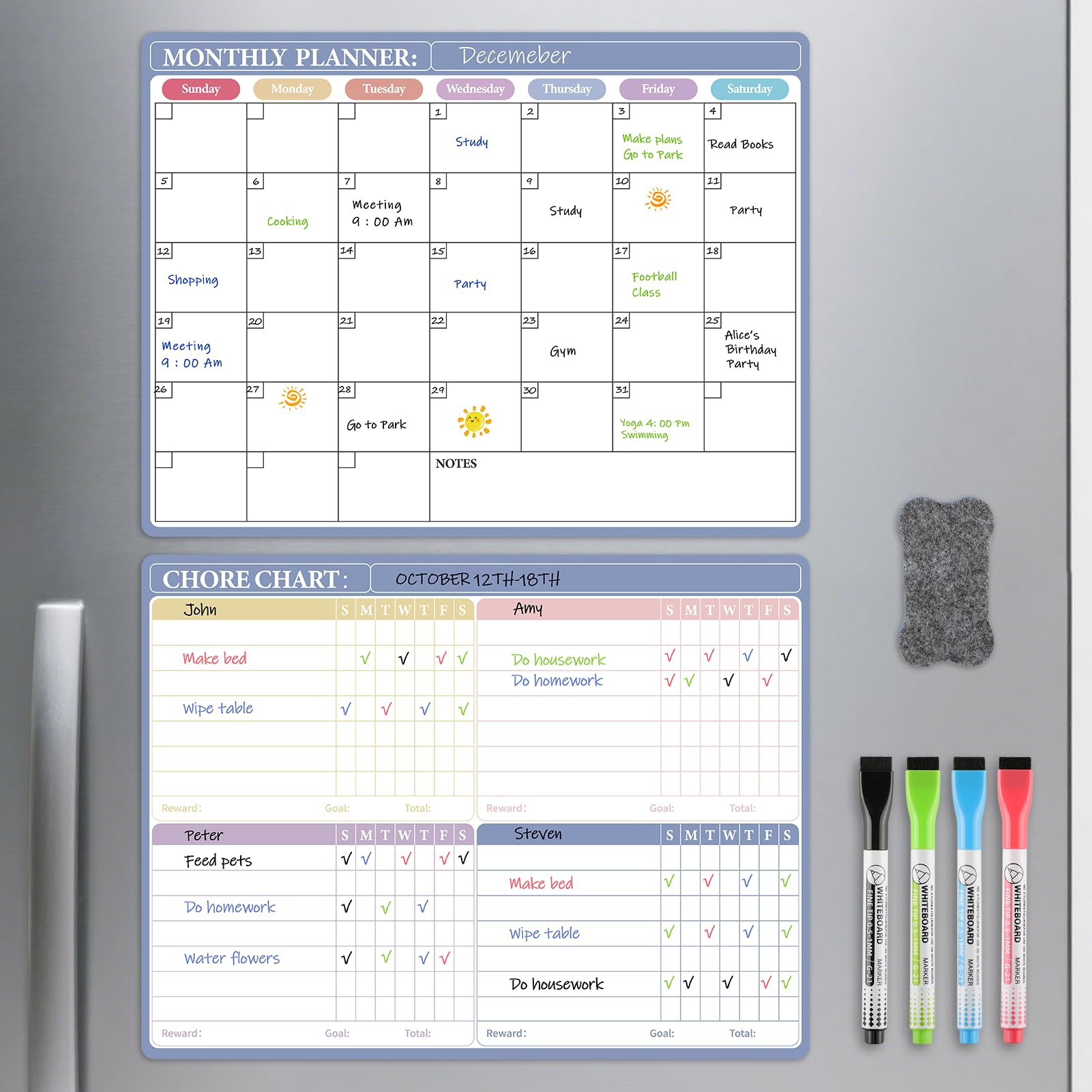 MaxGear Magnetic Calendar for Refrigerator, 16x12 Monthly Dry Erase Fridge Calendar Whiteboard with Stain Resistant Surface, No Ghosting, Reusable
