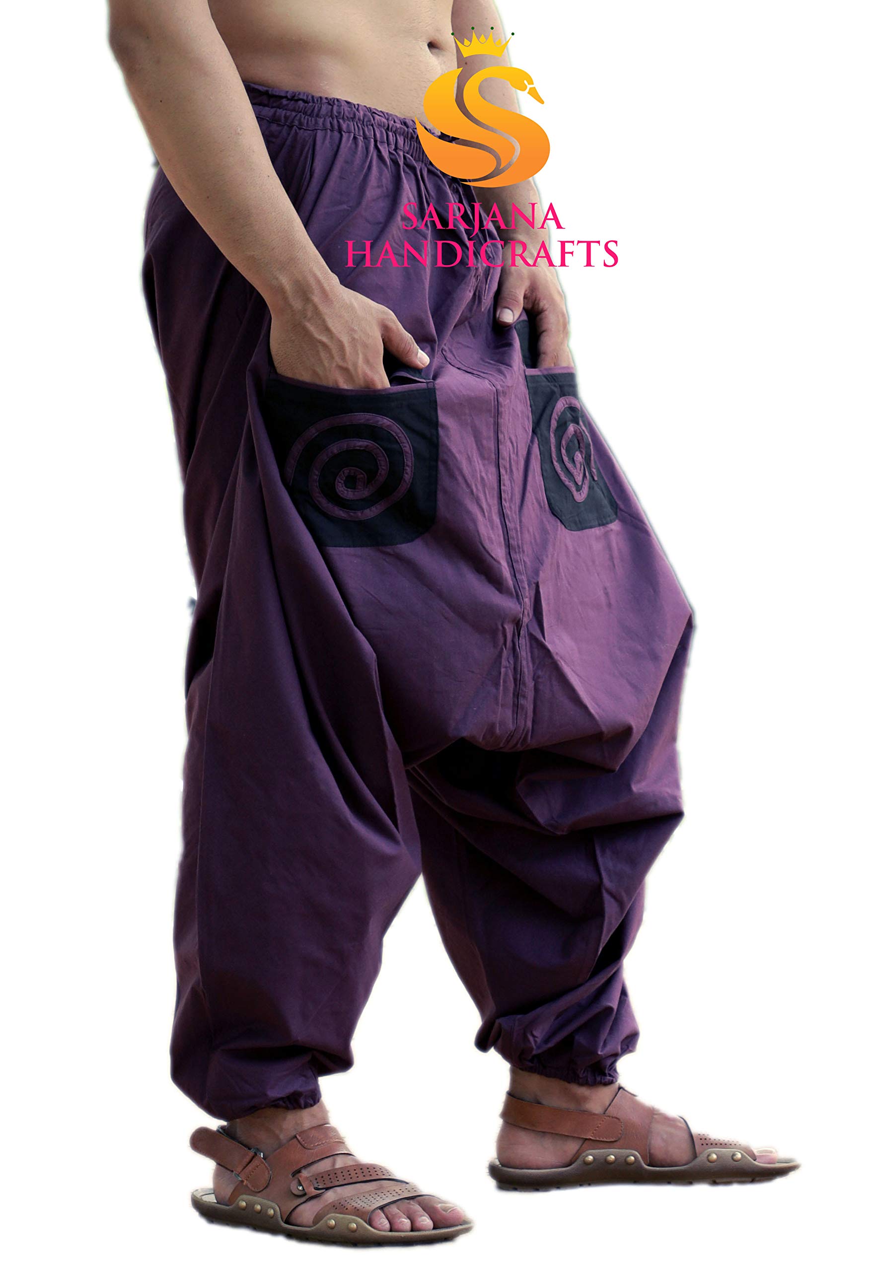 SARJANA HANDICRAFTS Pantalon de yoga baggy génie hippie avec poches en coton pour homme
