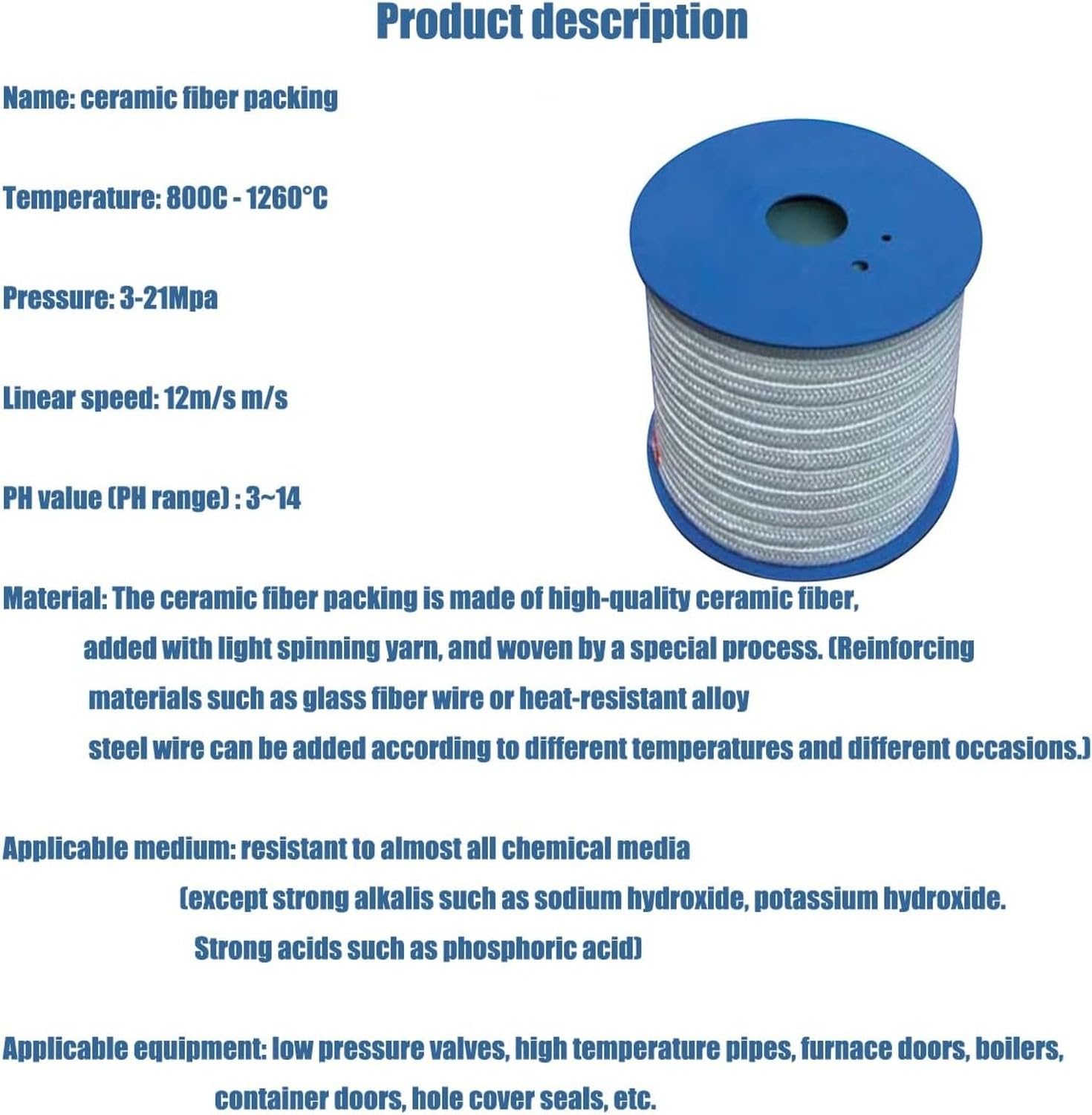 Guarnizione in fibra ceramica a treccia, ad alta, 3 m, Diametro: 20 Mm