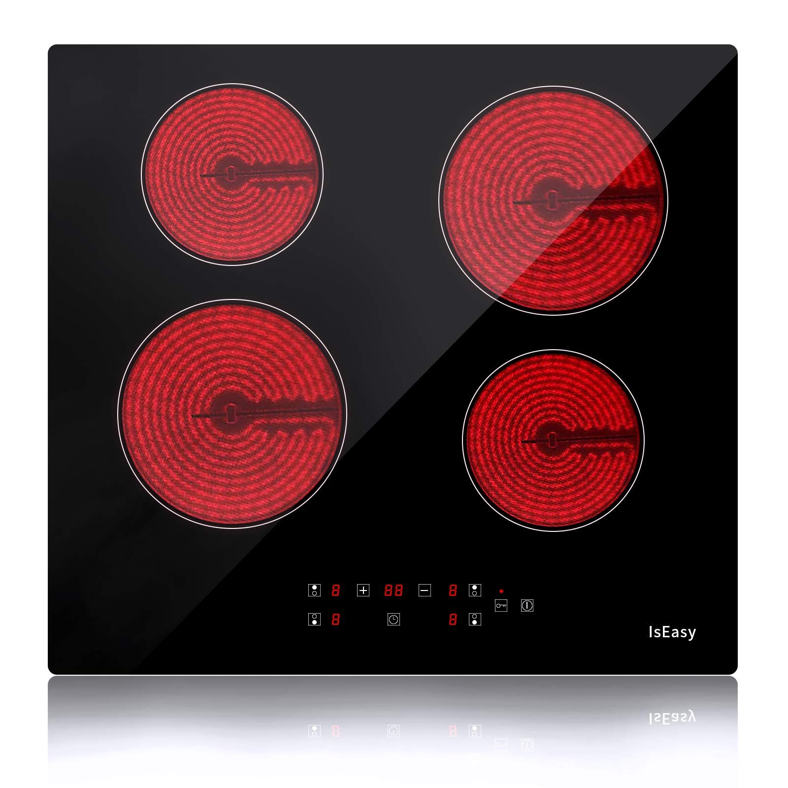 Ceramic Hob 60cm, 6000W Built-in Electric Glass Ceramic Cooktop, Black Glass with 4 Cooking Zones, Touch Control, Child-safety Lock&Timer