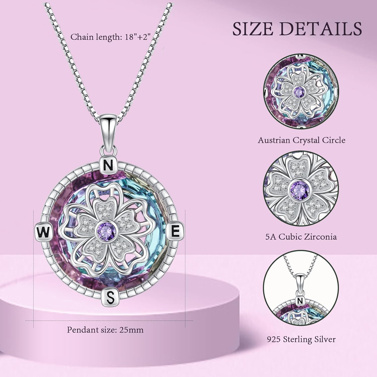Go in the Direction of Your Dream Compass Necklace Irish Celtic Knot Round Medallion Compass Pendant for Women 925 Sterling Silver Moonstone Graduation Birthday Jewelry 18"+2"