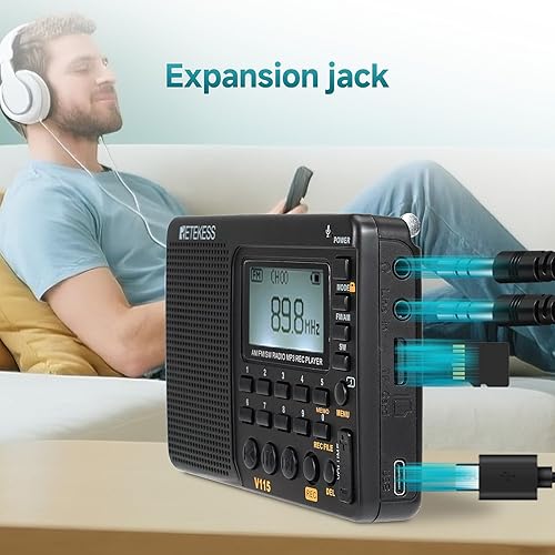 Miniatura 6 de TIVDIO - Radio estéreo portátil AMFM con reproductor y grabador de MP3 con ranura para lápiz USB y temporizador de desconexión (negro)