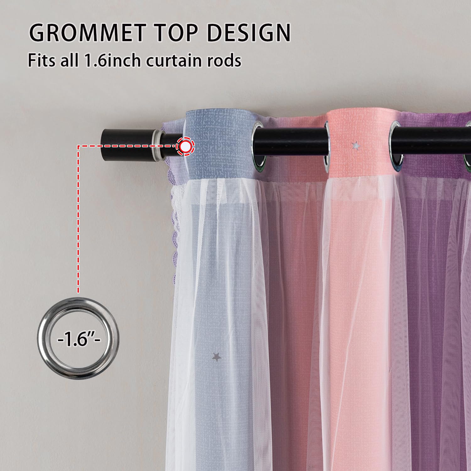 XiDi Bedroom Curtains with Net 54 Drop Hollow Out Star Pattern Mix White Voile Sheer Short Eyelet Curtains for Kids Preteen Bedroom 52 Inch Wide - Image 2