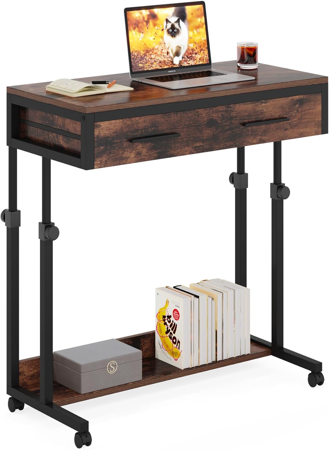 Laptop Desk with Wheels,Mobile Portable Desks with Drawers,Couch Sofa Bed Side Table Desk,Small Standing Desk for Home Office