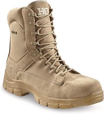 HQ ISSUE Mens Waterproof Classic 8" Side Zip Desert Tactical Boots Desert 10.5D Medium