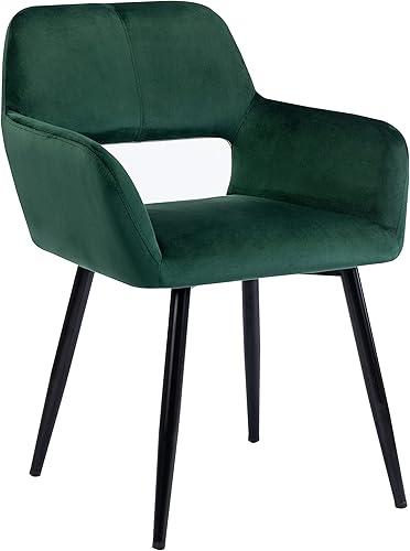 Miniatura 4 de Porthos Home Giana - Silla de comedor con tapicería de terciopelo de lujo, reposabrazos bajos y patas de metal con protectores de suelo (diseño