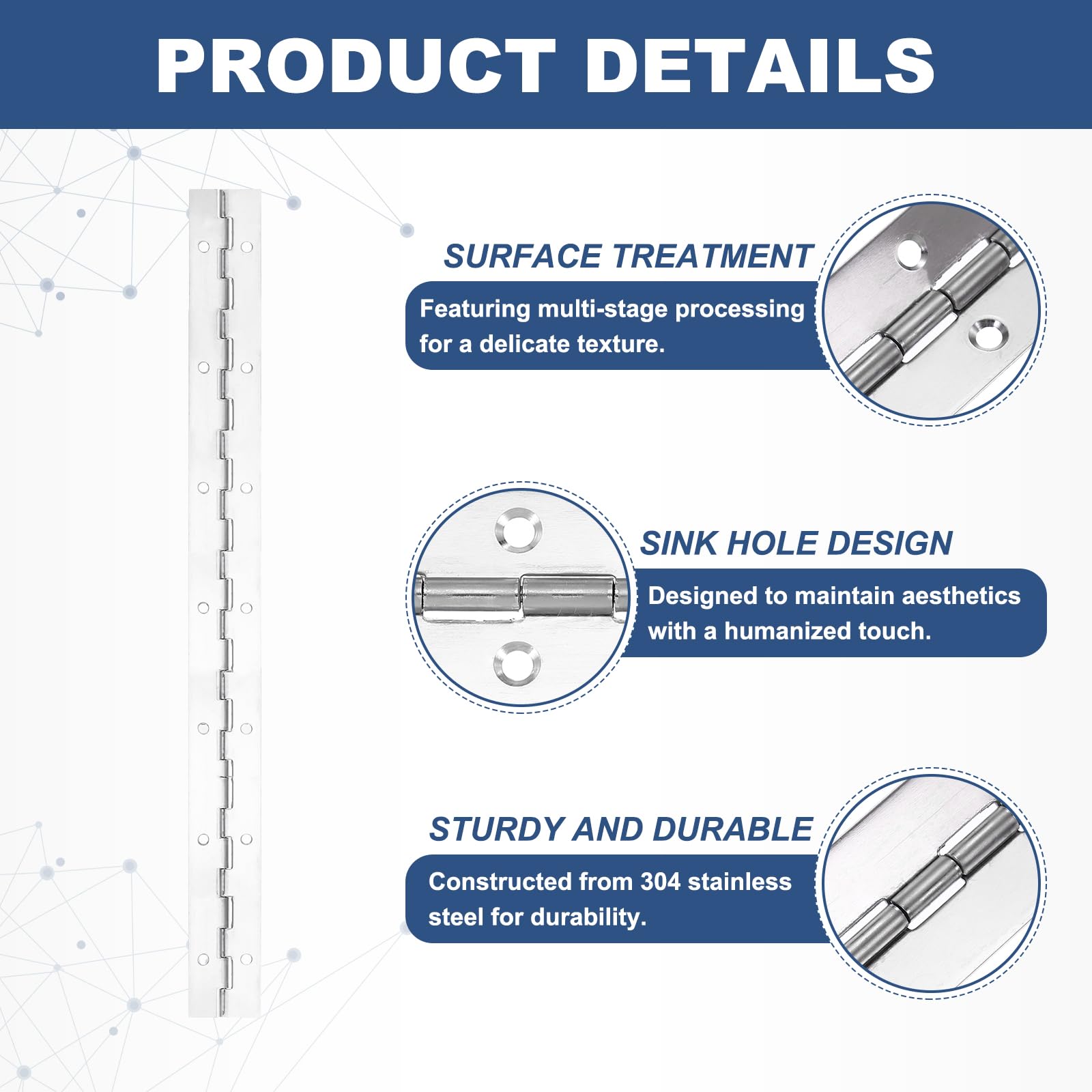 PATIKIL 14x1.2 Inch Piano Hinge,8 Pcs 304 Stainless Steel Continuous Hinge with Holes for Piano Gate Door Wooden Storage Box Cabinet Boat,Silver - Image 3