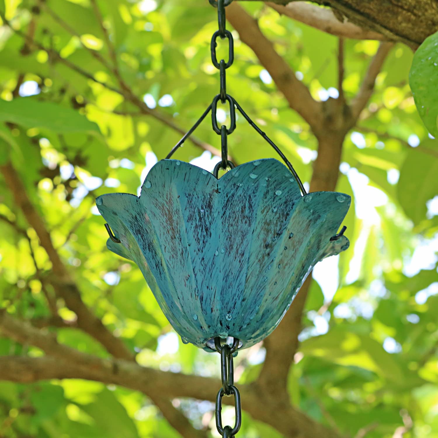 Prime Garden Chaînes De Pluie Pour Gouttières Avec Adaptateur De Gouttière, Chaîne De Gouttière En Aluminium Martelé, Longueur De 2,4 M, Noir