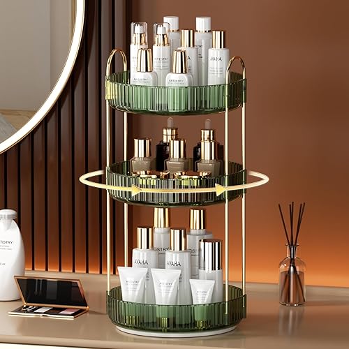 Miniatura 7 de YCIA&DONE Organizador de maquillaje giratorio 360 y almacenamiento para encimera de tocador, 3 niveles, organizador de perfumes cosméticos de alta