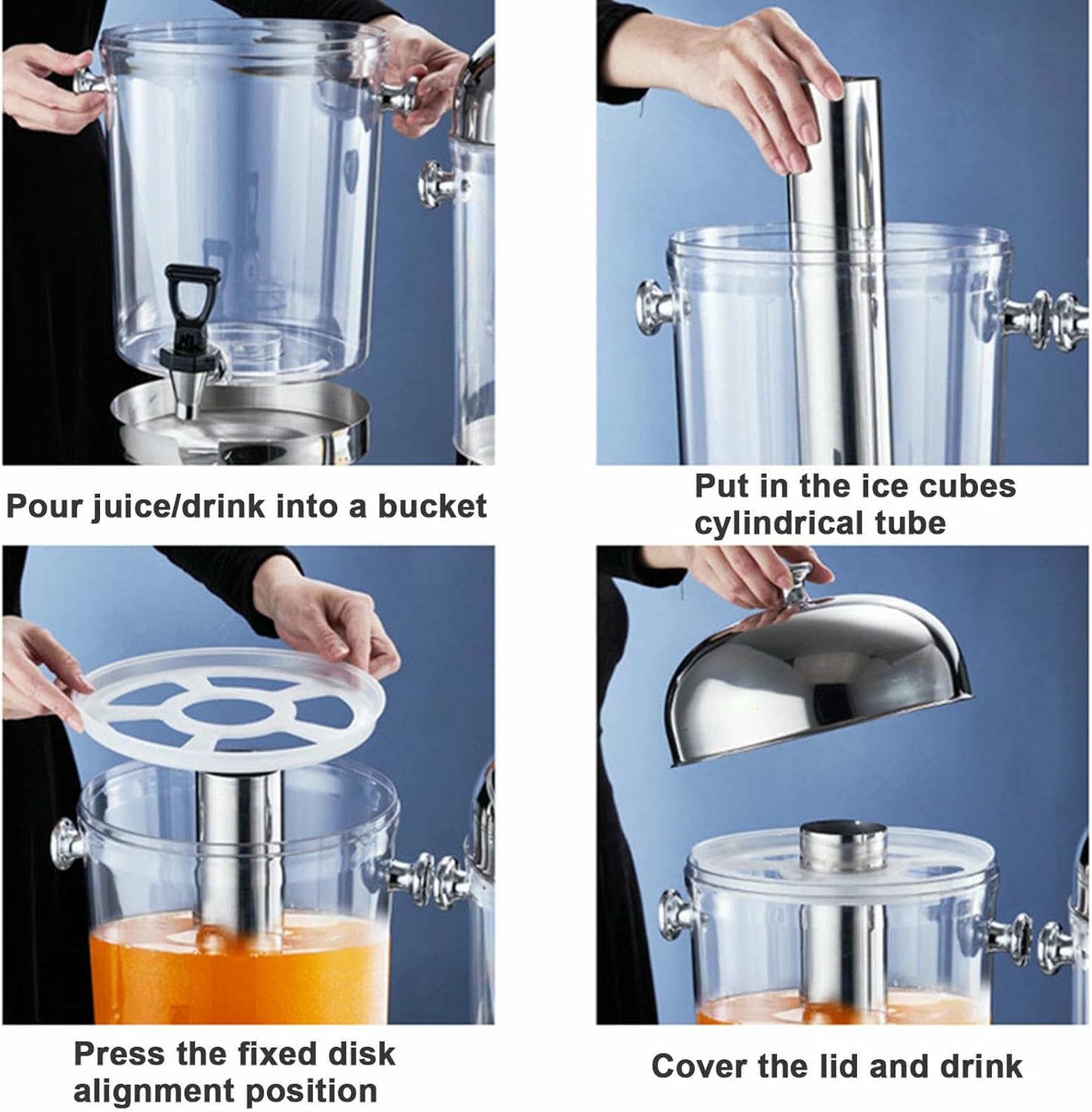 Dispensador De Bebidas, Dispensador De Jugo, Dispensador De Bebidas De Vidrio Transparente De Acero Inoxidable, Dispensador De Bebidas para Desayunar Barras De Buffet Hoteles