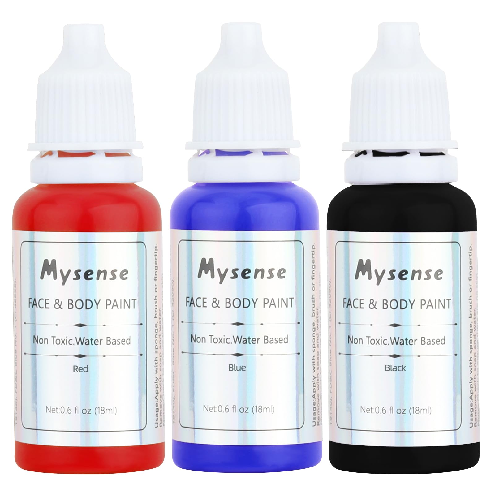 Mysense Face Body Paint Kit,Water Based Washable Face Paint,Non-toxic Cream Body Paint for Adults and Children Halloween Costume SFX Cosplay Clown Sugar Skull Makeup,Red+Blue+Black,0.6oz/pc