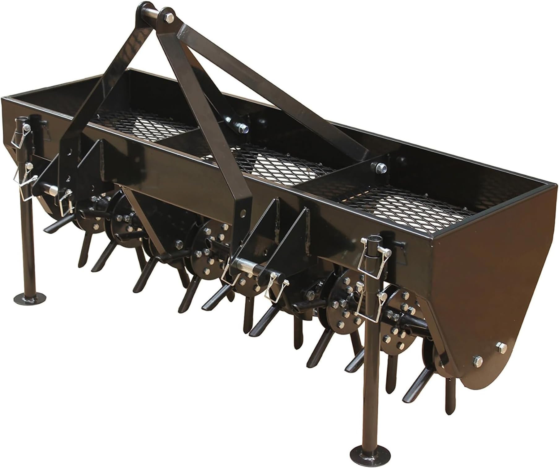 Field Tuff 48" 3-Point Plug Aerator with 54 Coring Plugs, Heavy-Duty Weight Tray, and Retractable Feet, Fits Category 0 and 1 Tractors, Black