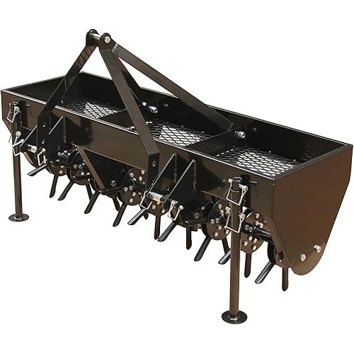 Field Tuff 48" 3-Point Plug Aerator with 54 Coring Plugs, Heavy-Duty Weight Tray, and Retractable Feet, Fits Category 0 and 1 Tractors, Black