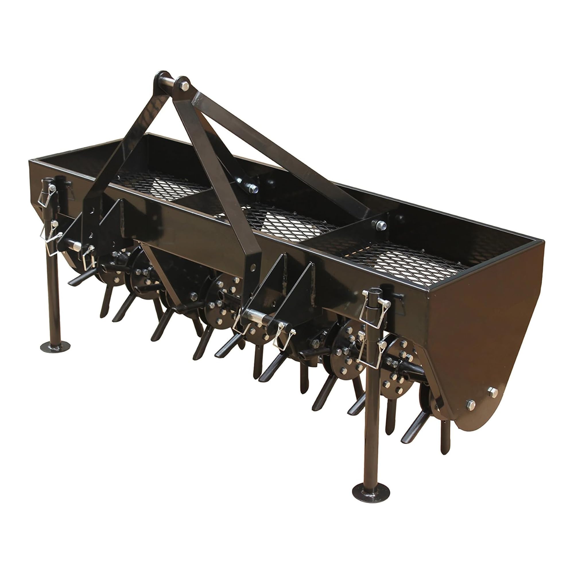 Field Tuff 48" 3-Point Plug Aerator with 54 Coring Plugs, Heavy-Duty Weight Tray, and Retractable Feet, Fits Category 0 and 1 Tractors, Black