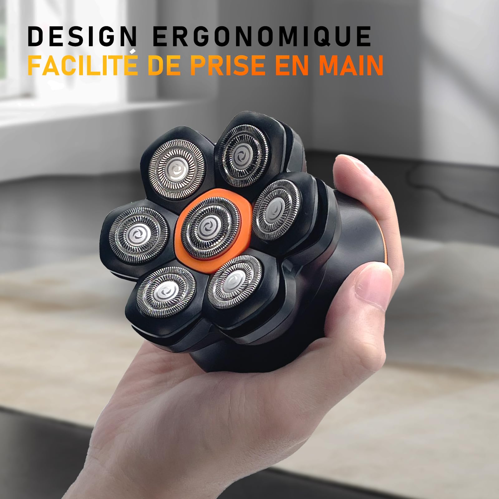 MAXGROOM Rasoir Tête Chauve Homme - Rasoir Électrique Crâne à Têtes Flottantes 7D - Étanche IPX6 & Nettoyage Magnétique - 2 Vitesses - Idée Cadeau Homme (Noir)