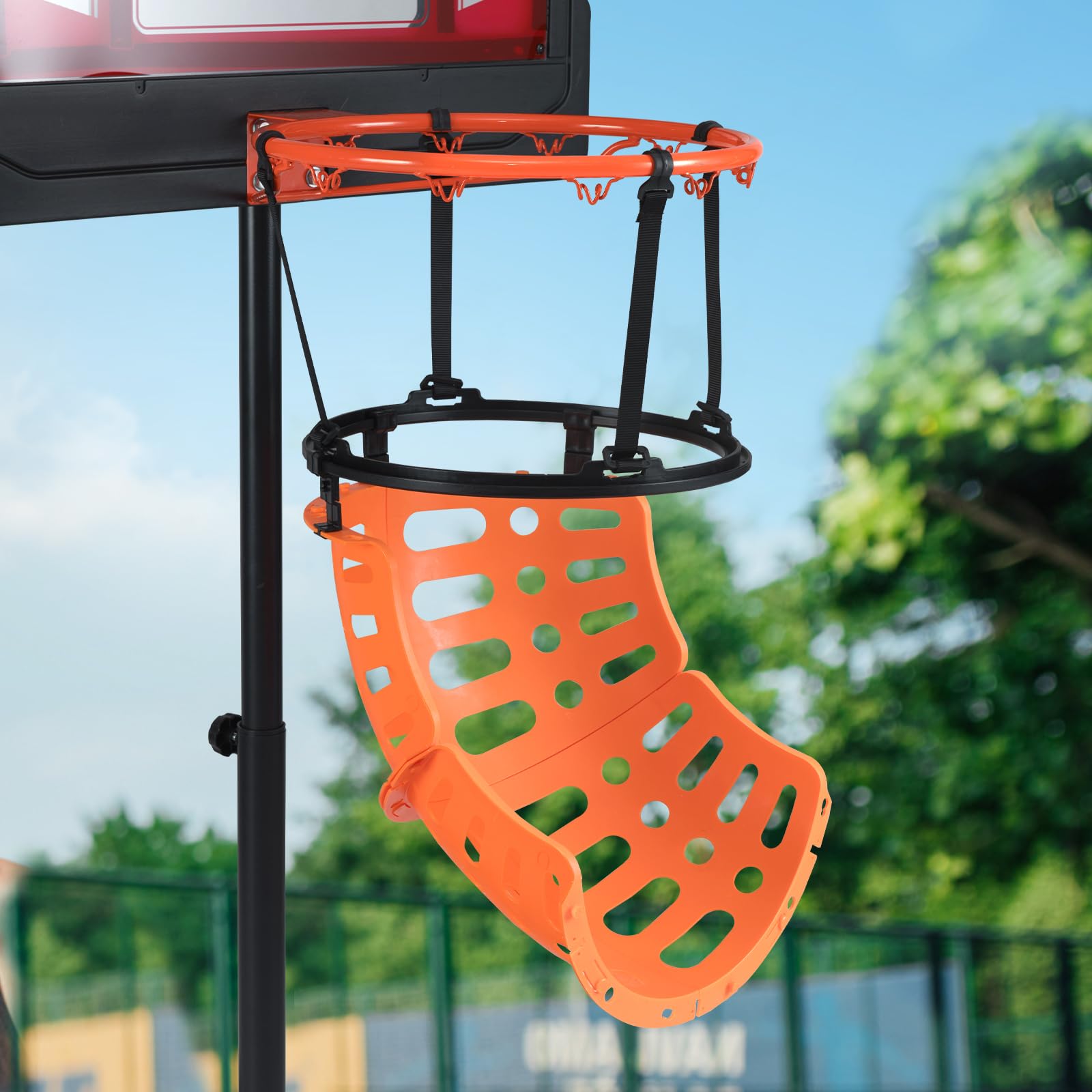 GOPLUS Retour de Ballon de Basket Rotatif à 360°, Système de Retour de Balle avec 4 Crochet pour Fixation Robuste, Accessoire pour Panier de Basket Jusqu’à 46 CM, Hauteur Réglable, pour Adulte, Enfant
