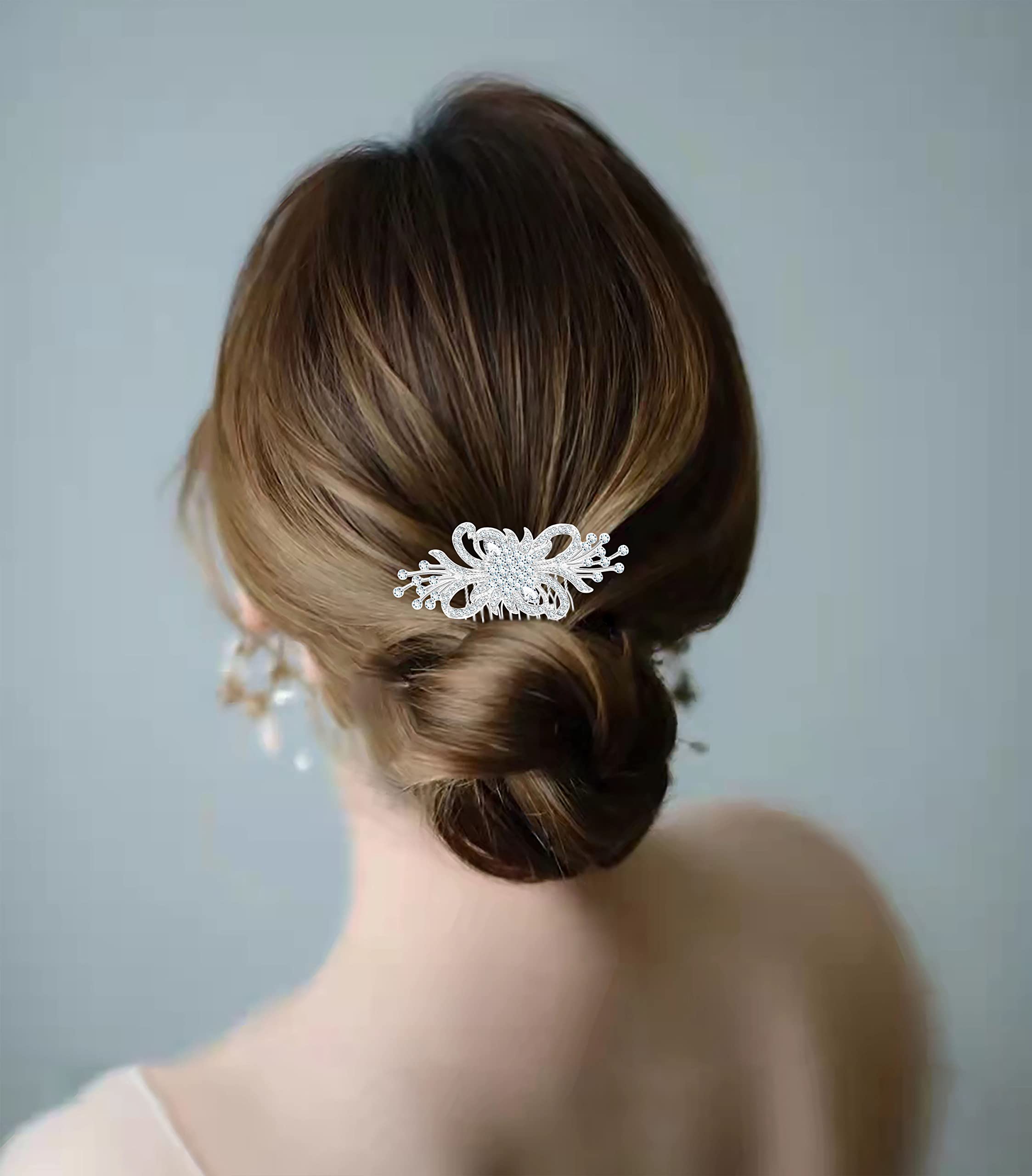 Peignes pour Femme Peignes à Cheveux avec Fleurs Argentées Barrettes pour Mariée Cristaux Autrichiens Scintillants Strass Dentelles pour Mariée Mariage Fiançailles Coffret Cadeau