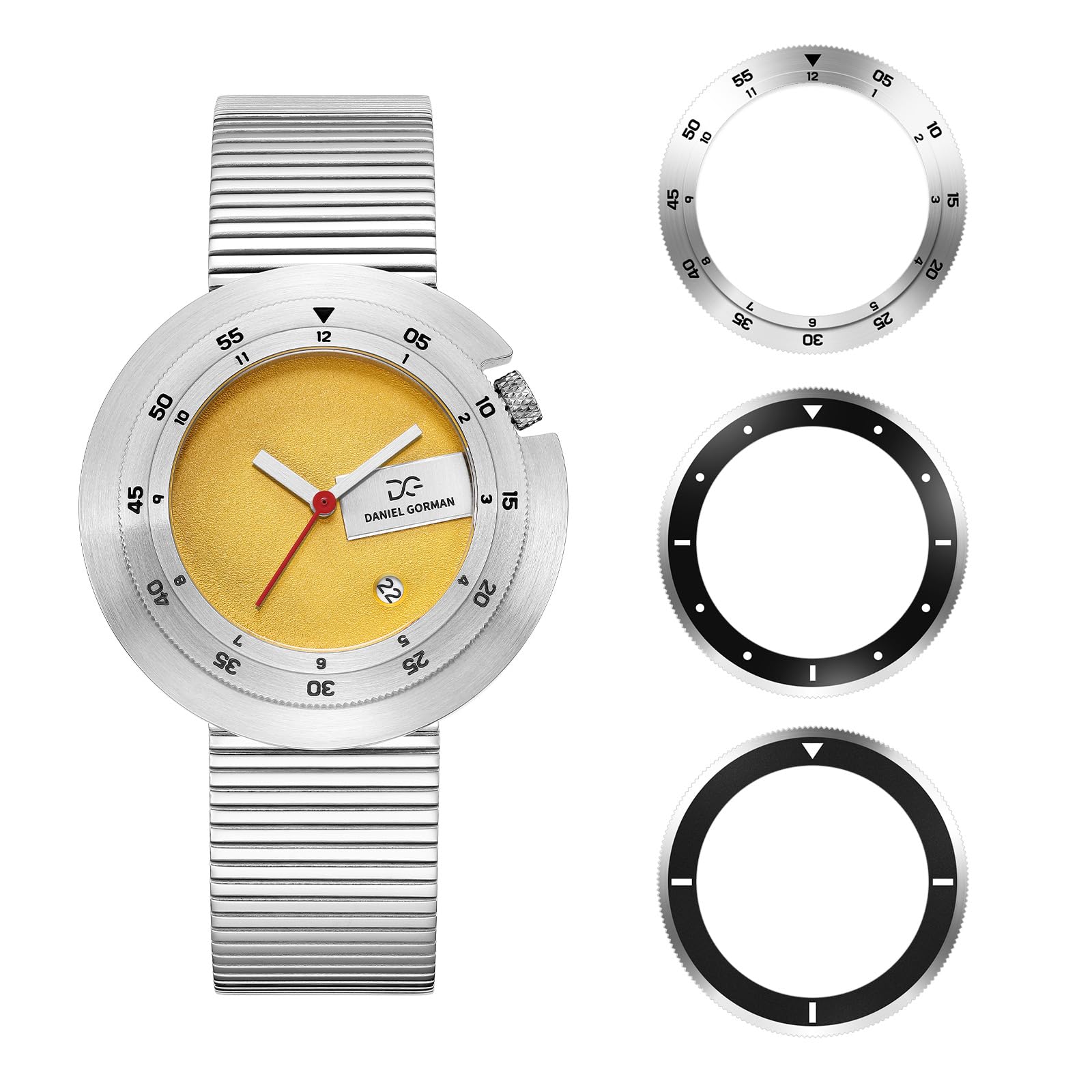 Reloj minimalista para hombre, diseño de bisel intercambiable con esfera geométrica, movimiento de cuarzo japonés, caja de acero inoxidable, vidrio reforzado mineral, reloj de pulsera casual