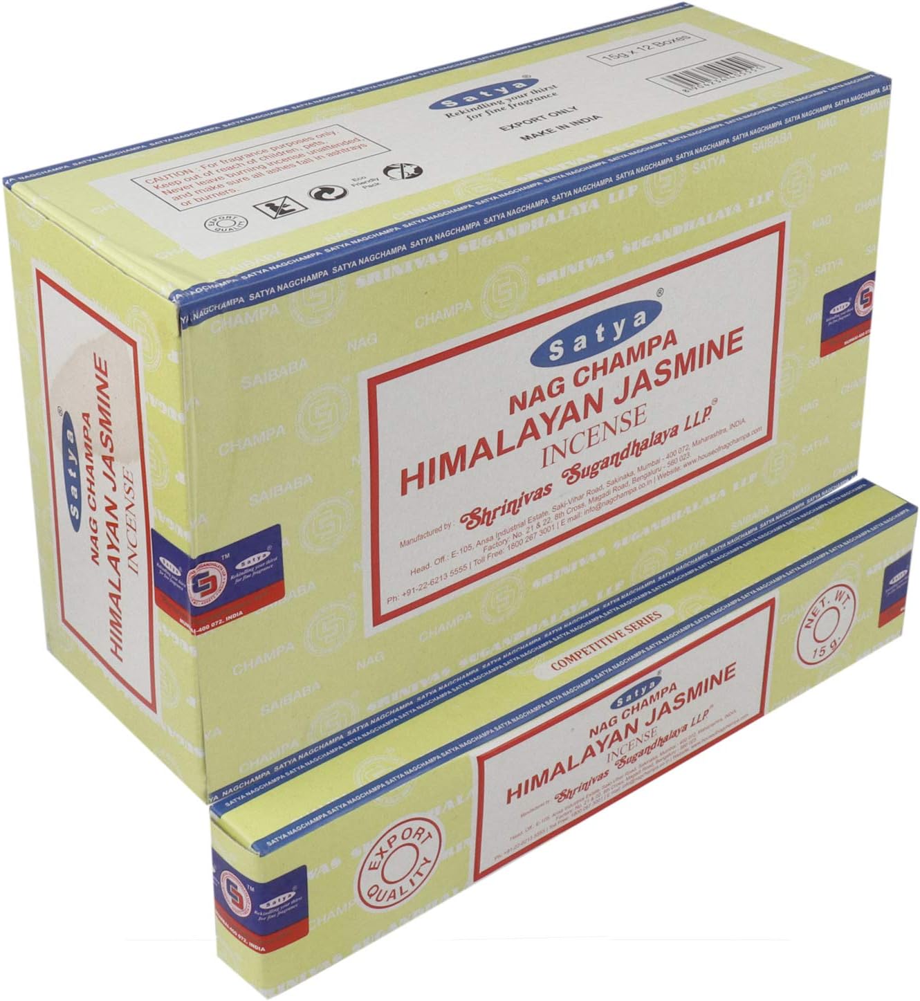 Nag Champa Himalayan Jasmine Incense Sticks Agarbatti 180 Grams Box | 12 Packs of 15 Grams Each in a Box | Free Wooden Stand | Export Quality