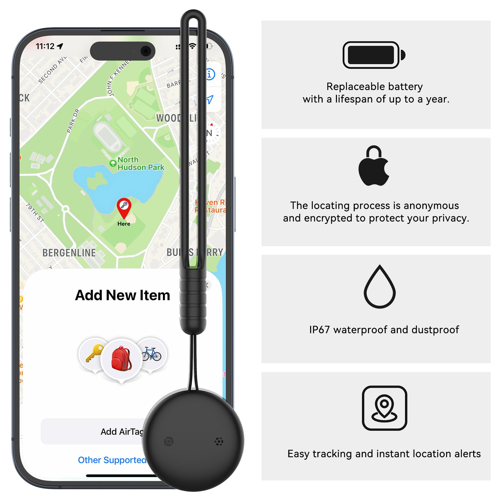 Waterproof Tracker Dog Collar Holder, GPS Dog/Cat Trackers (Smart Tag Included), Works with iOS (Only) Find My App, for Dogs Cats Pets -1 Pack Black - image 4