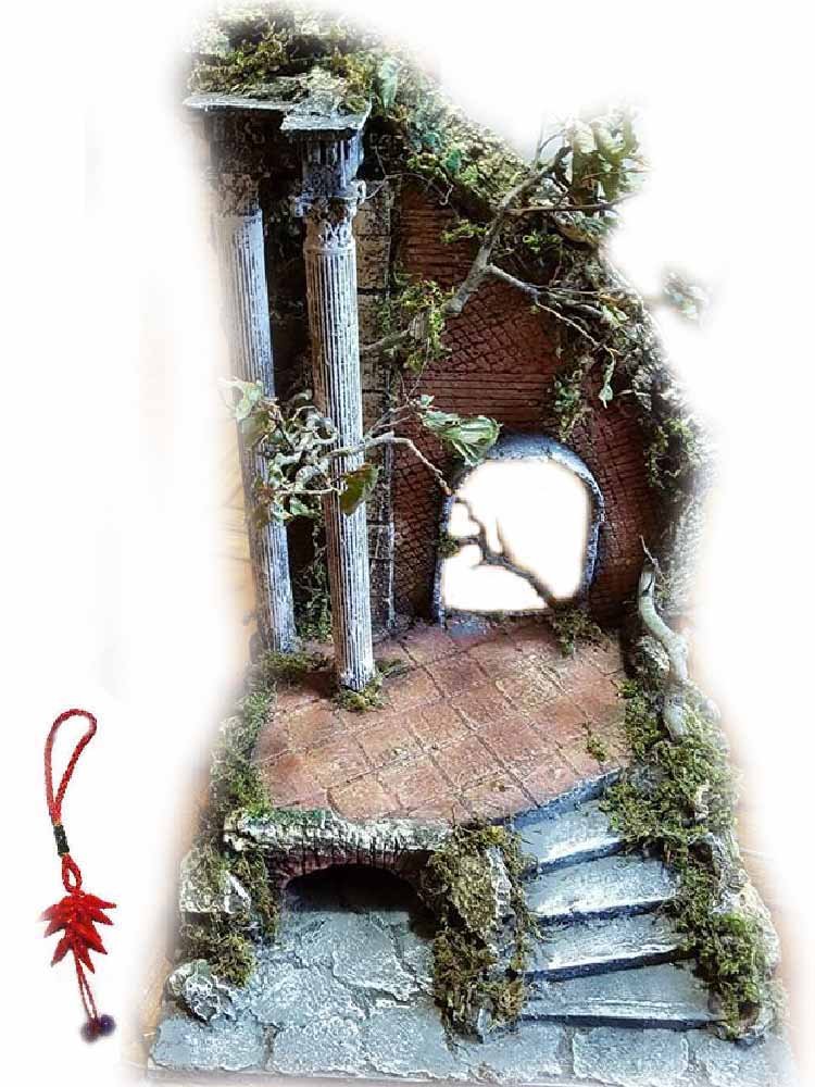 Presepe completo sughero e legno napoletano tempio per pastori 15 cm crib 30x43 cm alto 70 cm senza pastori statuine presepe ricevi un portachiavi S.G. ARMENO ARTIGIANALI shepherds crib nic 60