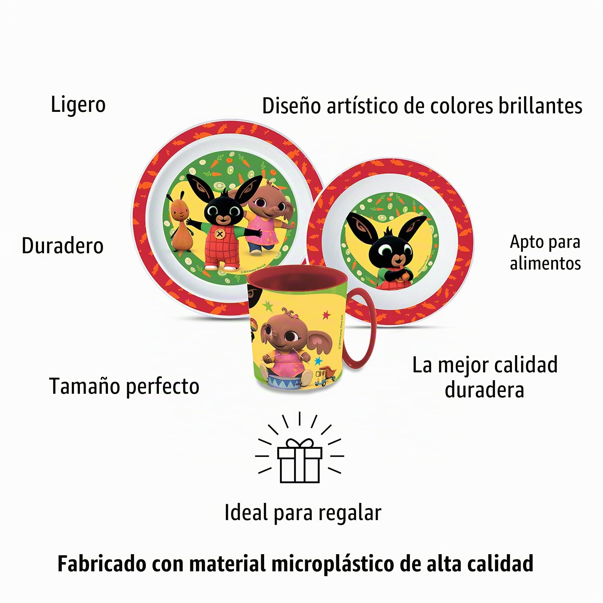 Vajilla Infantil Reutilizable Apta Para Microondas, Juego de Platos Irrompibles de Plástico Para Niños, Plato, Cuenco Para Cereal, Taza 350ml, sin BPA Bing
