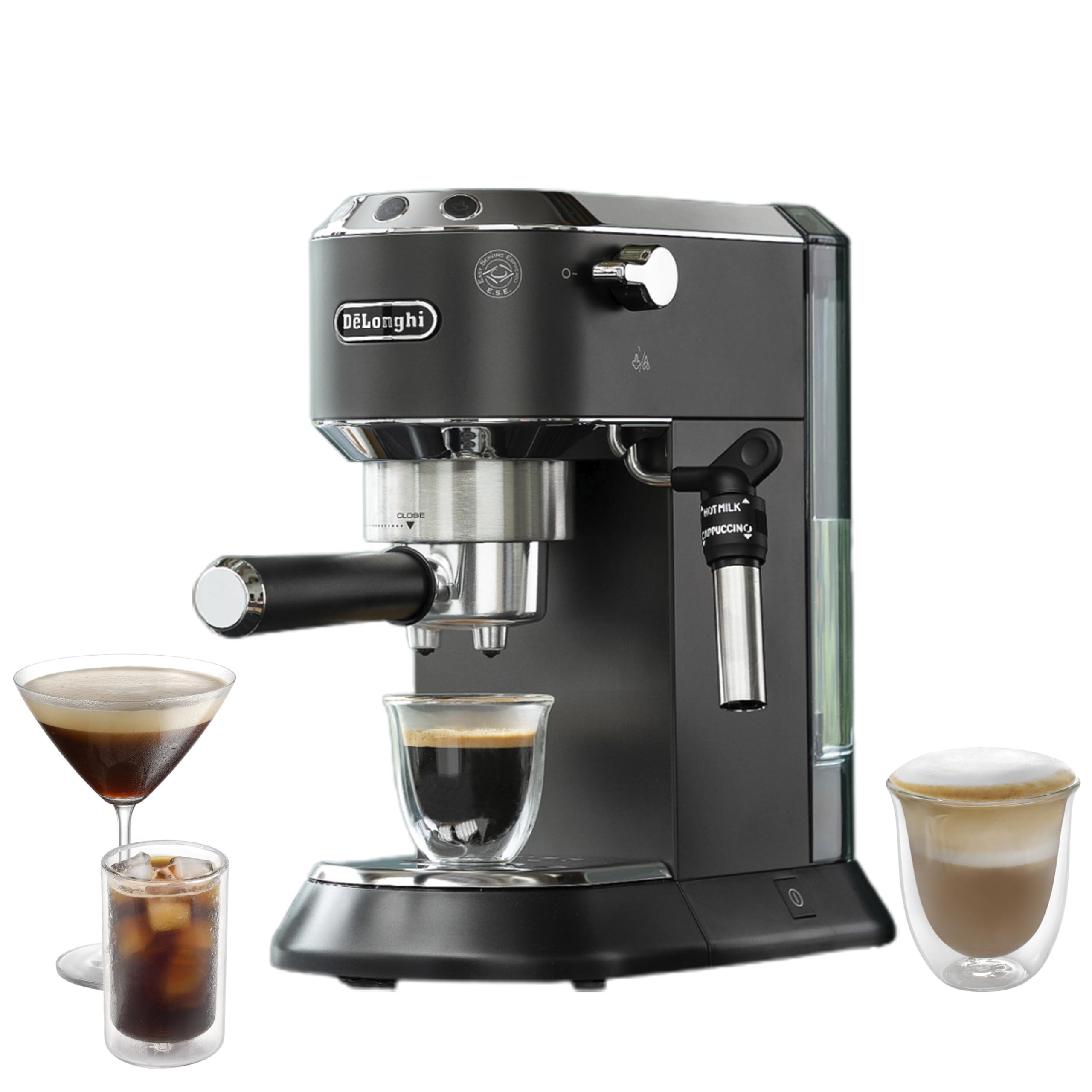 DeLonghi Dedica Style Black EC685 Barista Coffee Machine with Pump,2 Espressos and Iced Coffee, Stainless Steel, Milk Frother Steam Wand for Cappuccino, Latte Macchiato & Cold Coffee,Classic Italian