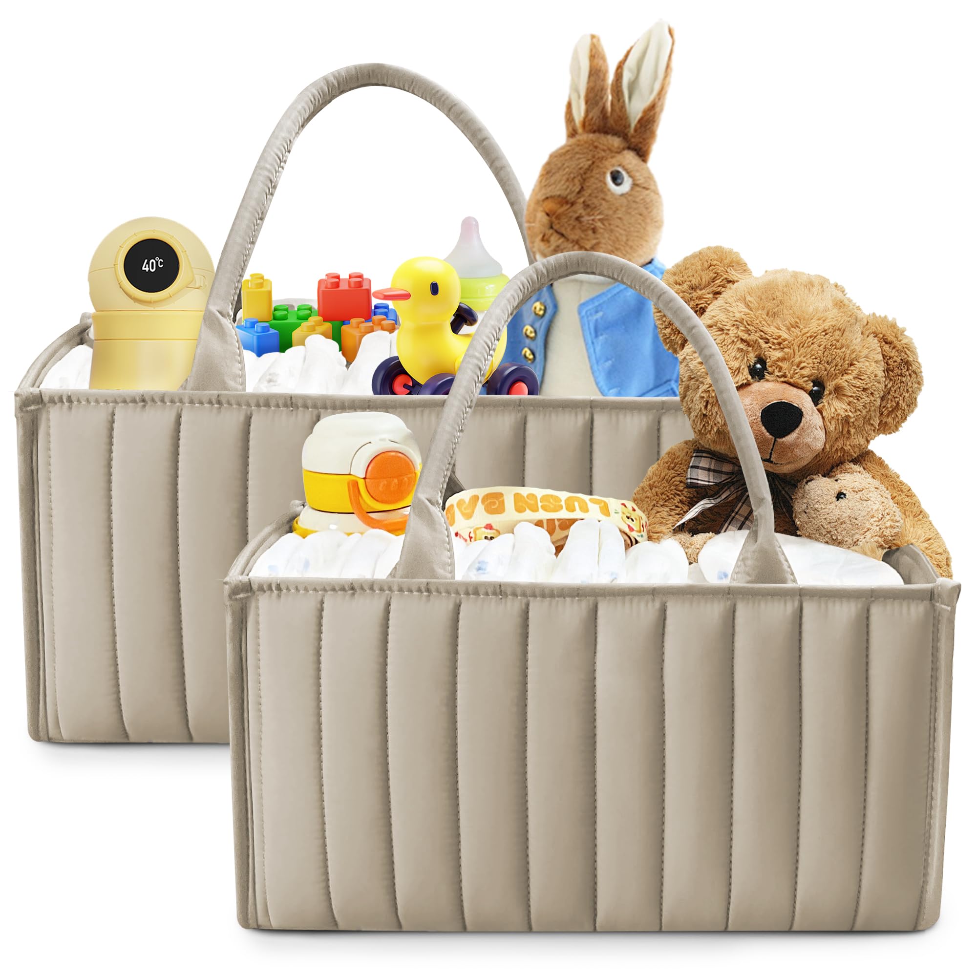 SWEET DOLPHIN 2-Pack Baby Diaper Caddy Organizers Stylish Storage Baskets for Newborn Essentials Diaper Station Car Travel Value