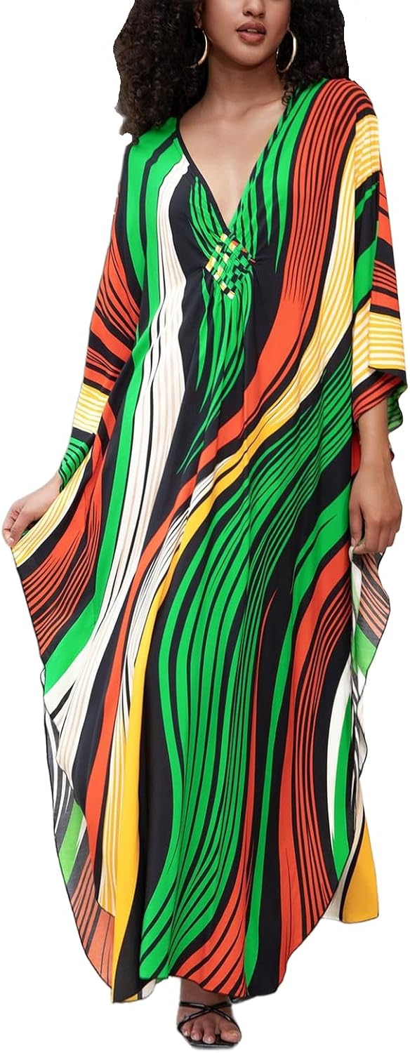 KEYLORTING Women's Plus Size Kaftan Dress – Plus Size Maxi Dress Moo Moos Beach Cover Up,Bathing Suit Cover-Up Loungewear